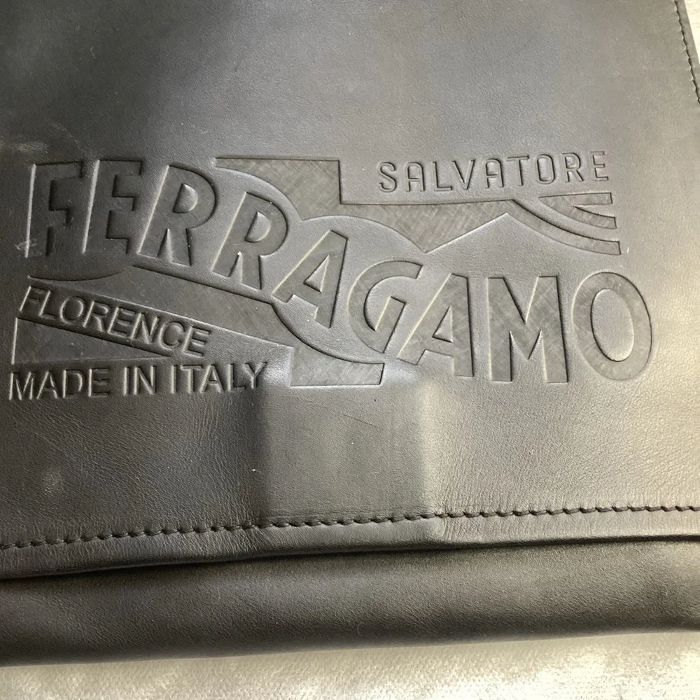 Salvatore Ferragamo Black Embossed Leather Shoulder Bag